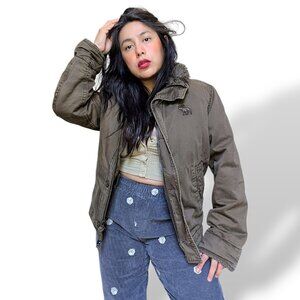 Abercrombie vintage Y2K olive green brown fur lined distressed jacket XL fits M